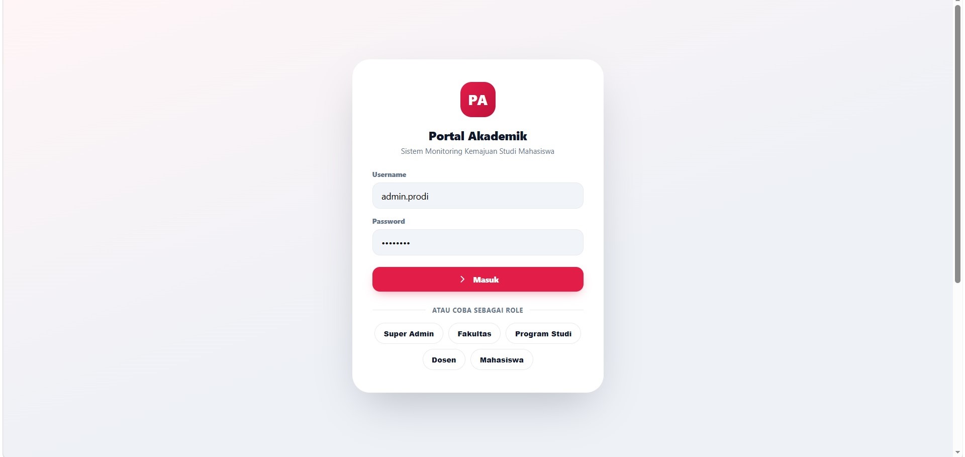 Layar login aplikasi Grad-Accell